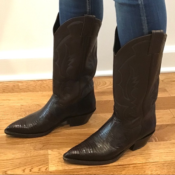 SALE❗️JUSTIN CHOCOLATE IGUANA LIZARD NARROW TOE - Picture 3 of 16